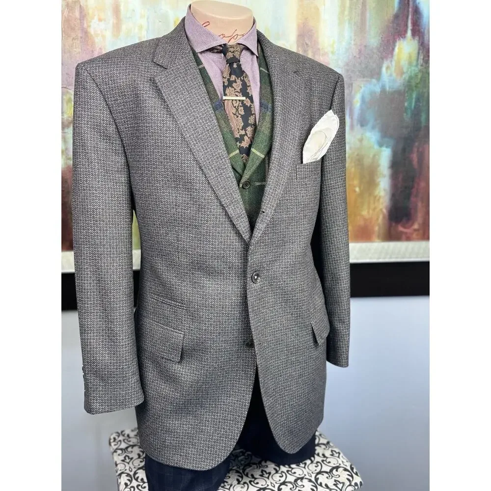 Hugo Boss Mens Brown Argyle Silk Wool Cashmere Blend Blazer 48R